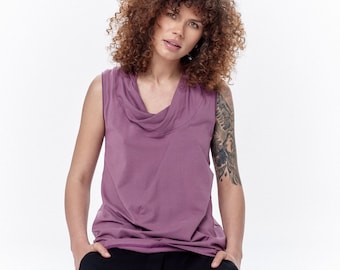 Drape Collar Cotton Tank Top In Lilac / TKMS17LC