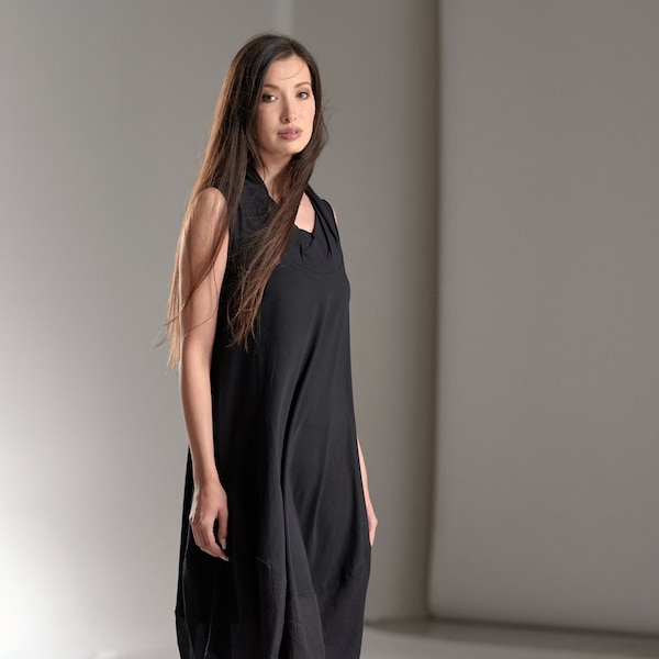 Black Cotton Maxi Dress: Sleeveless Tunic Summer Dress