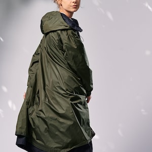 High Neck Parka Coat: Dark Blue & Military Green Raincoat
