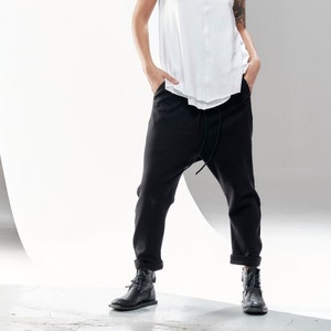 Cotton Pants / Drop Crotch Pants / Black Casual Pants / Cropped Pants / Loose Pants / Pants by Arya Sense PCC21BLK image 1