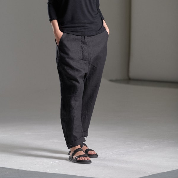 Loose Linen Pants / Black Linen Trousers / Pants With Pockets / Loose Trousers AryaSense PLQ22BL