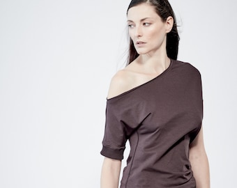 Muted Bordo Off-Shoulder Blouse: Handmade Cotton Blend Top