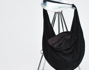 Black Shoulder Bag / Oversized Black Bag / Minimalist Yoga Bag / Gift For Her / Cotton Diaper Bag / Crossbody Black Tote AryaSense BGY14BLK
