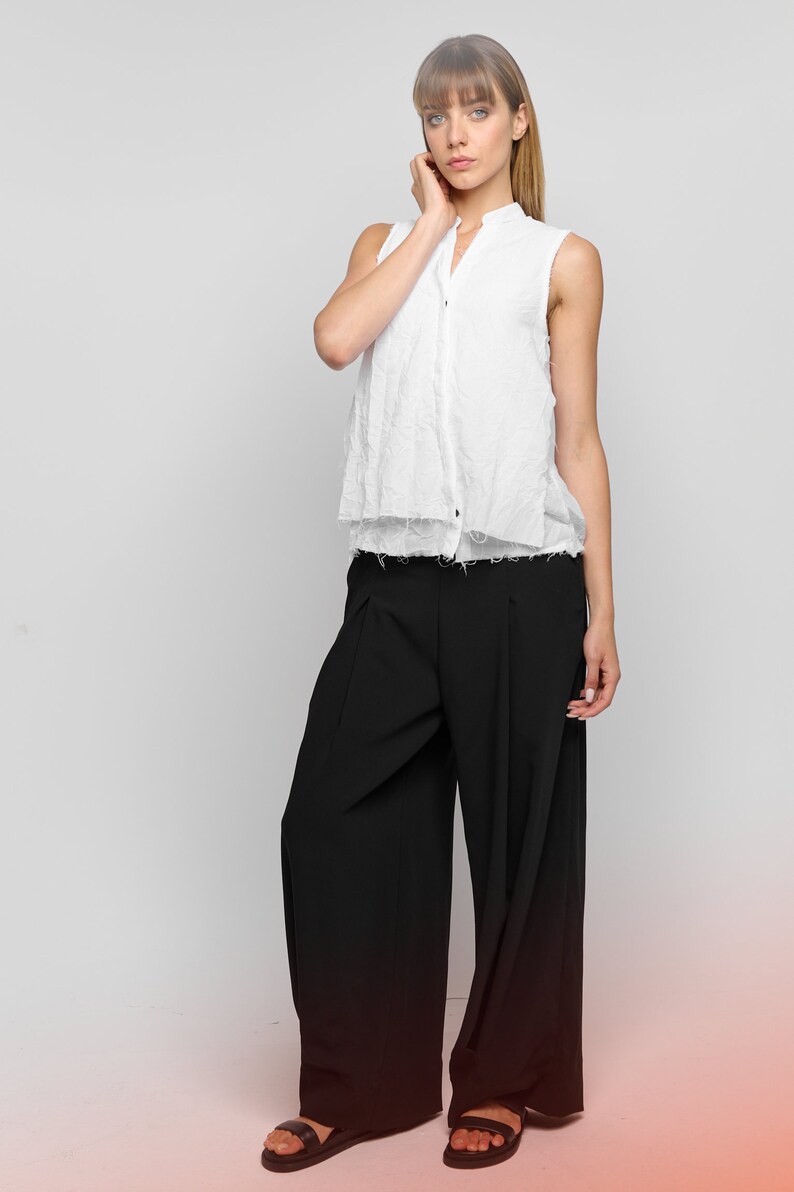 Pleated Pants WIth Pockets /Wide-leg Pants / Loose Trousers / Women's Loose Bottoms by AryaSense / PLWL23BLK image 3