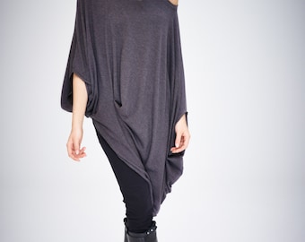 Arya Twisted Brown-Gray Top/ Oversized Asymmetrical Top/ Loose Top / Twisted Gray Top/ Asymmetrical Blouse AryaSense / TEDJ14BRG