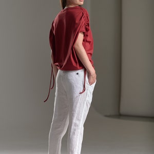 Draped Short Sleeved Cotton Top In Red / TSSK22RR image 2