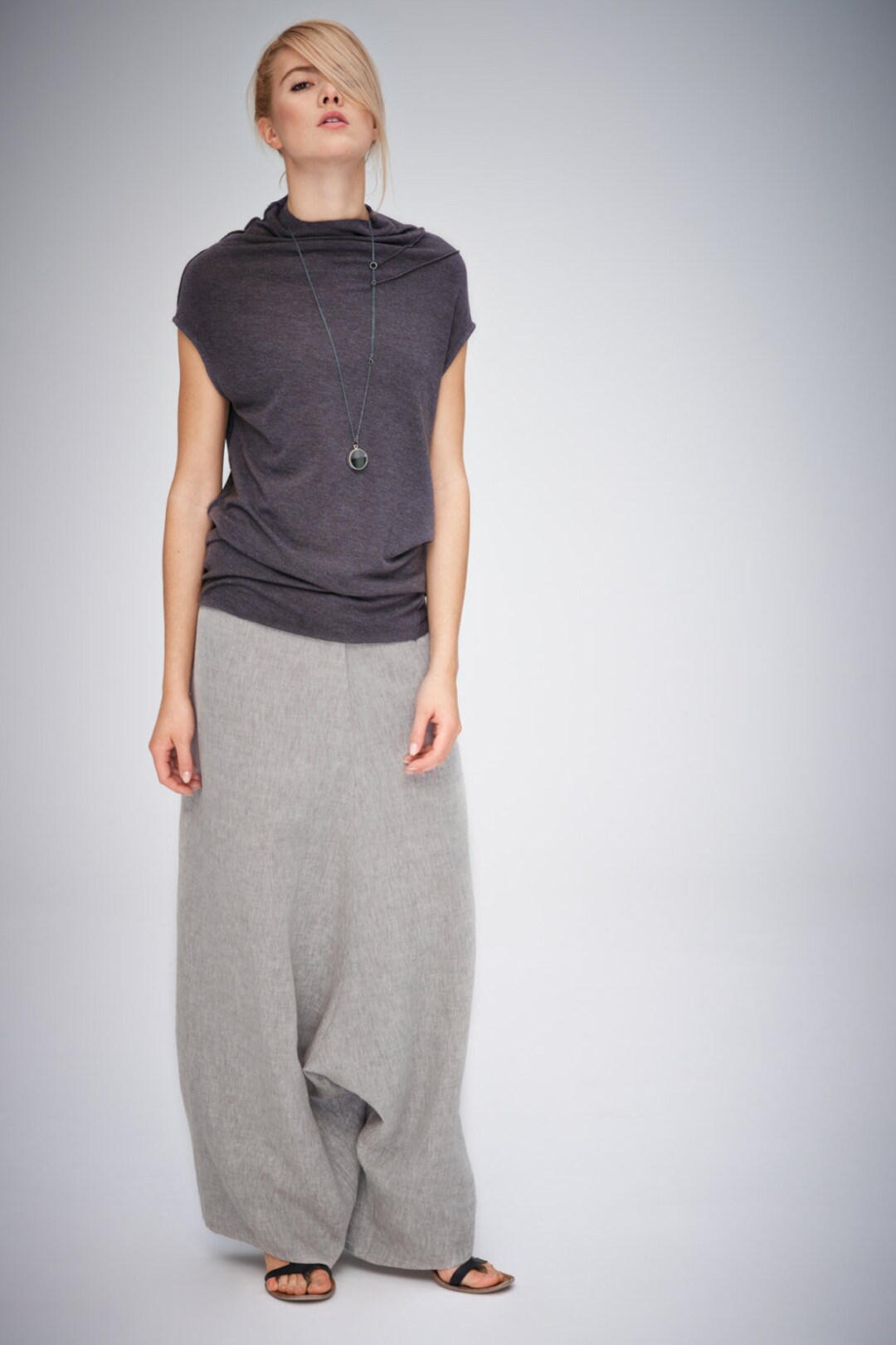 Asymmetrical Draped Crewneck Top main image 1
