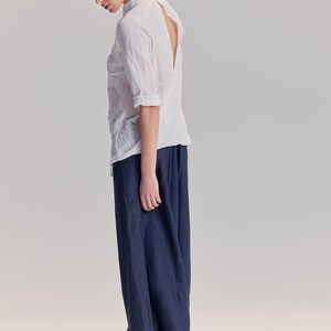 Ink Blue Linen Pants, Extravagant Drop Crotch Pants, Loose Linen Trousers, Stylish Harem Pants by AryaSense image 2