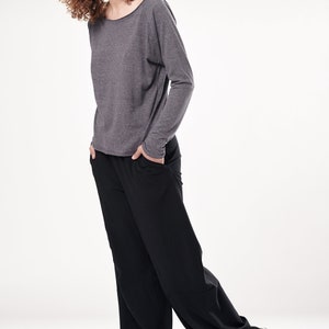 Wide-Leg Pants With Pockets / Black Loose Pants / Cotton trousers / Black Trousers / Loose Cotton Pants / PWLP21BLK image 2