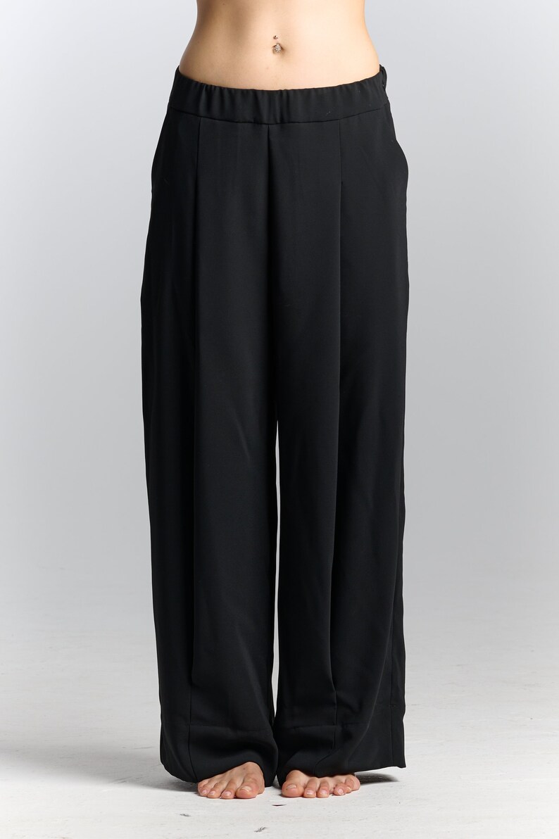 Pleated Pants WIth Pockets /Wide-leg Pants / Loose Trousers / Women's Loose Bottoms by AryaSense / PLWL23BLK image 9