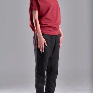 Draped Short Sleeved Cotton Top In Red / TSSK22RR image 5