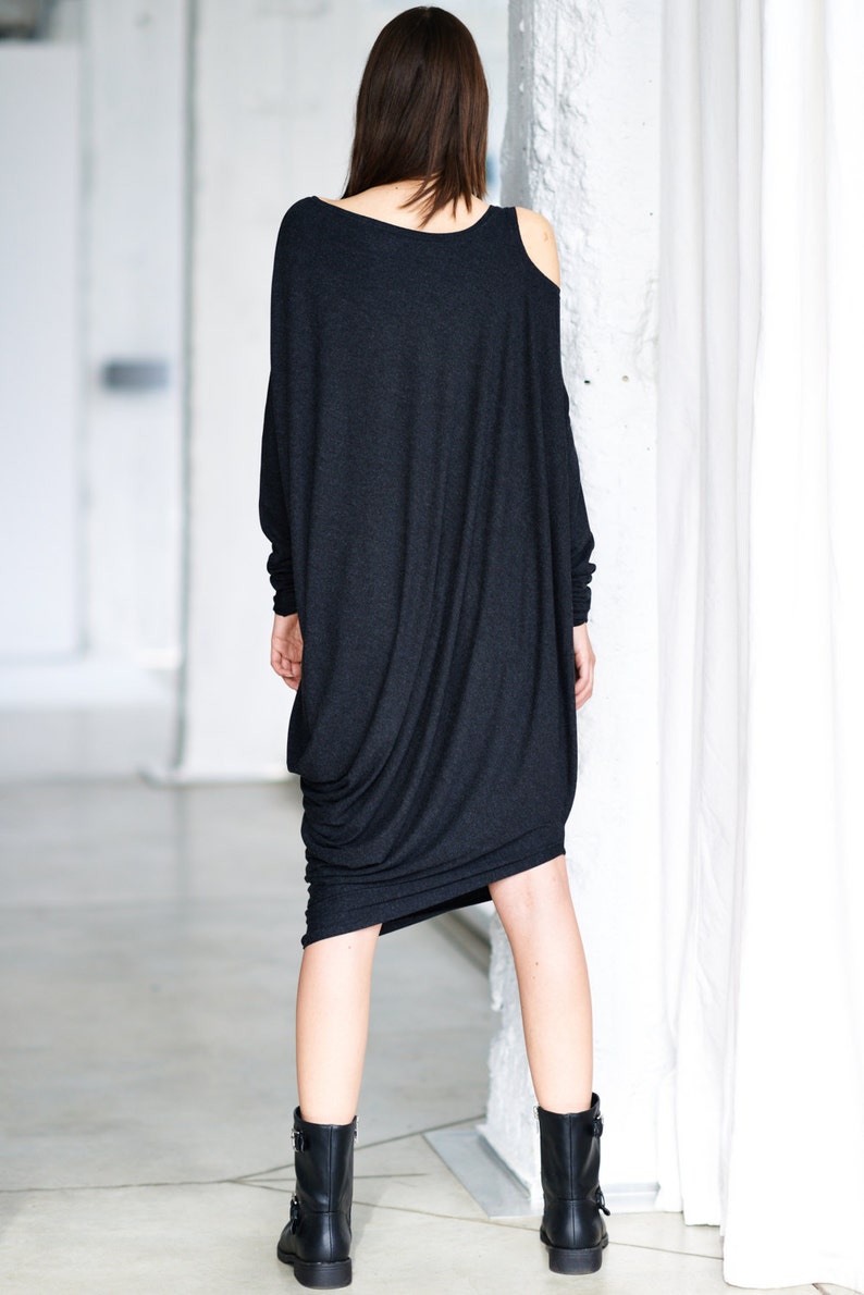Minimalist Maxi Dress / Charcoal Dress / Casually Loose Tunic Etsy