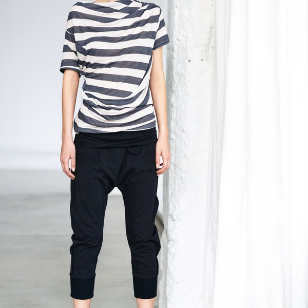 Arya Gray Stripe Drape Top / Yoga Top / Loose Women's Blouse/ Casual Top / Asymmetrical Top