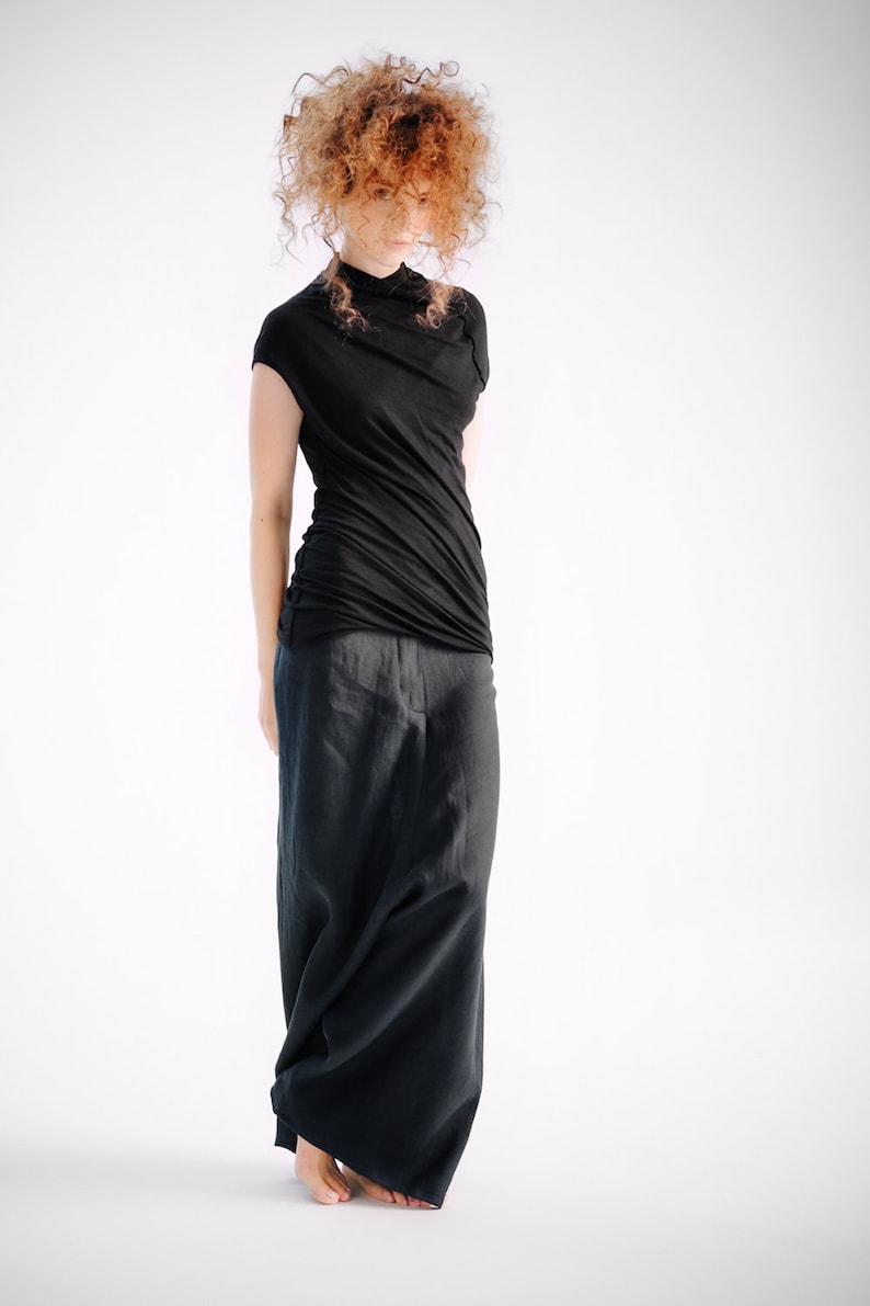 Twisted Black Blouse / Minimalist Short Sleeved Blouse / Modern Black Top / Asymmetrical Blouse by AryaSense / TDBLK15BL image 1