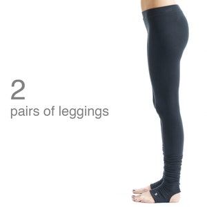 2 Pairs of Yoga Leggings With Spats / Charcoal Melange Tights With Spats / Extra Long Leggings /