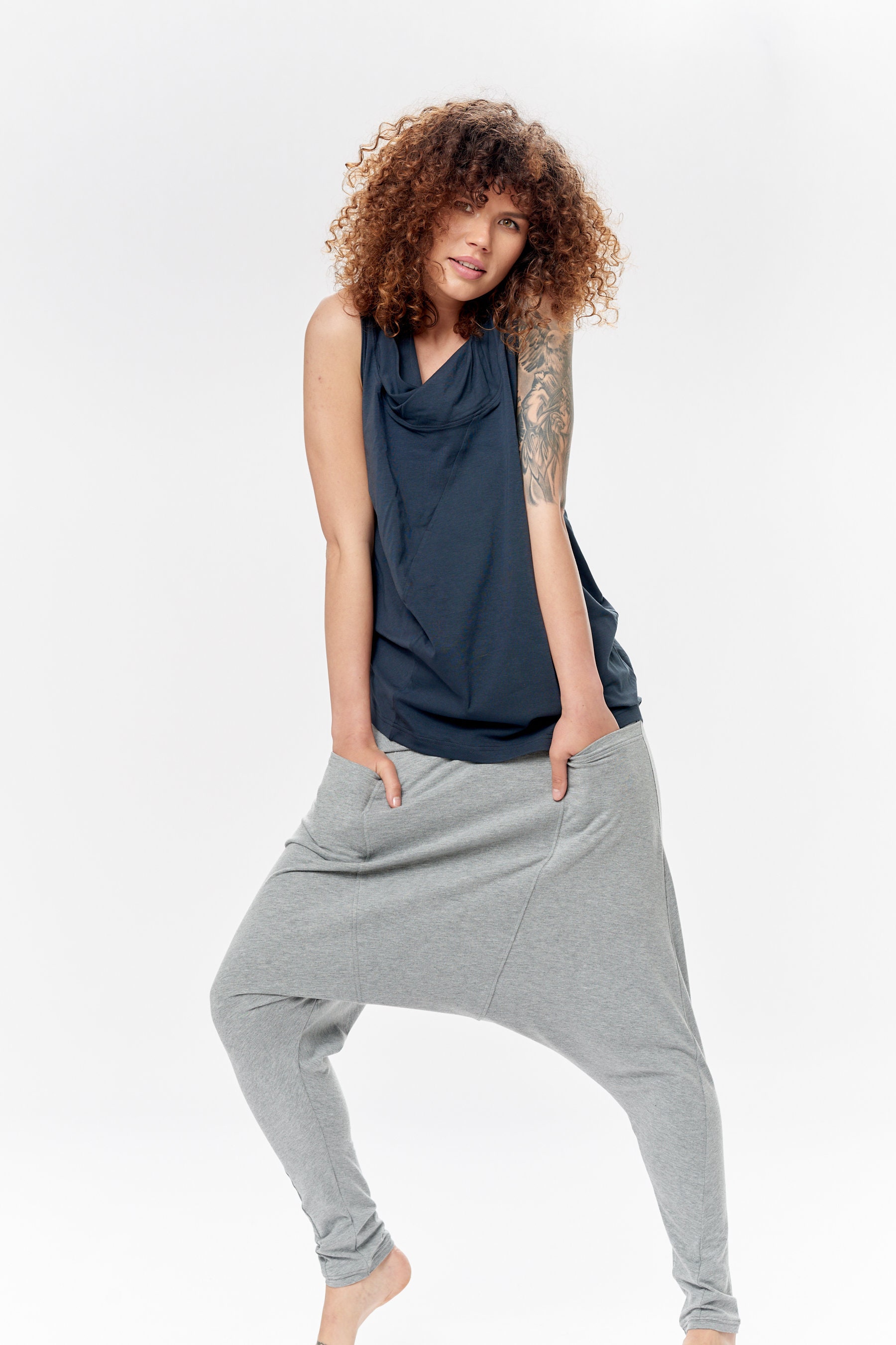 Drop Crotch Pants With Pockets / Cotton Pants / Salwar Pants