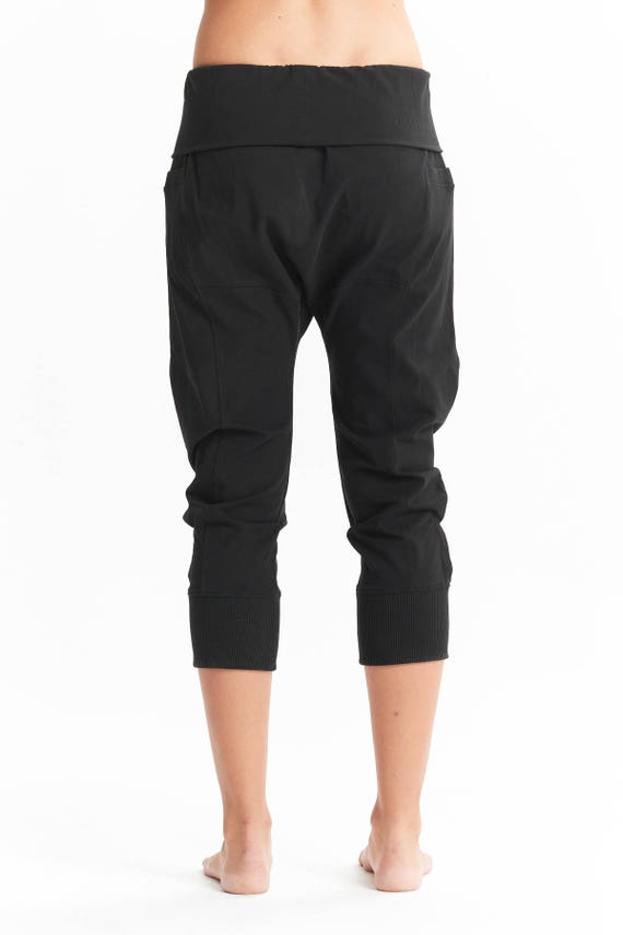 Arya Yoga Pants/ Black Drop Crotch Pants/ Yoga Clothes/ Cropped