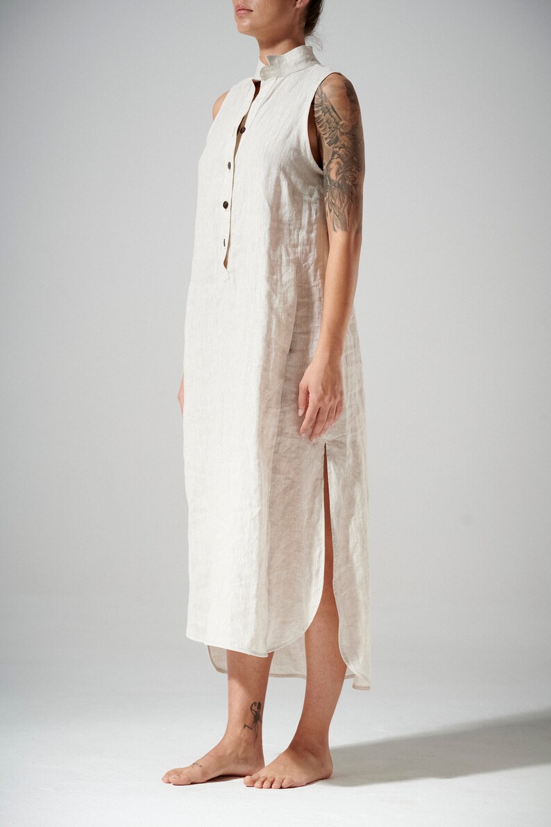 Linen Dress With Buttons / Loose Dress With Pockets / Sleeveless Dress / Minimalist Dress / Extravagant Dress AryaSense DSL21SN image 7