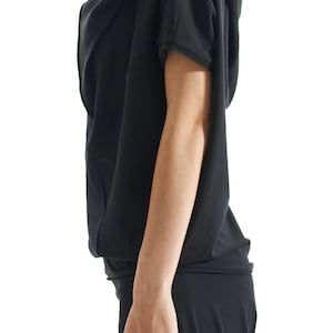 Black Cotton Blouse/ Gift For Her / Handmade Top / Oversized Short Sleeved Blouse/ Asymmetrical Black Top by AryaSense/ TPRS14BL image 5
