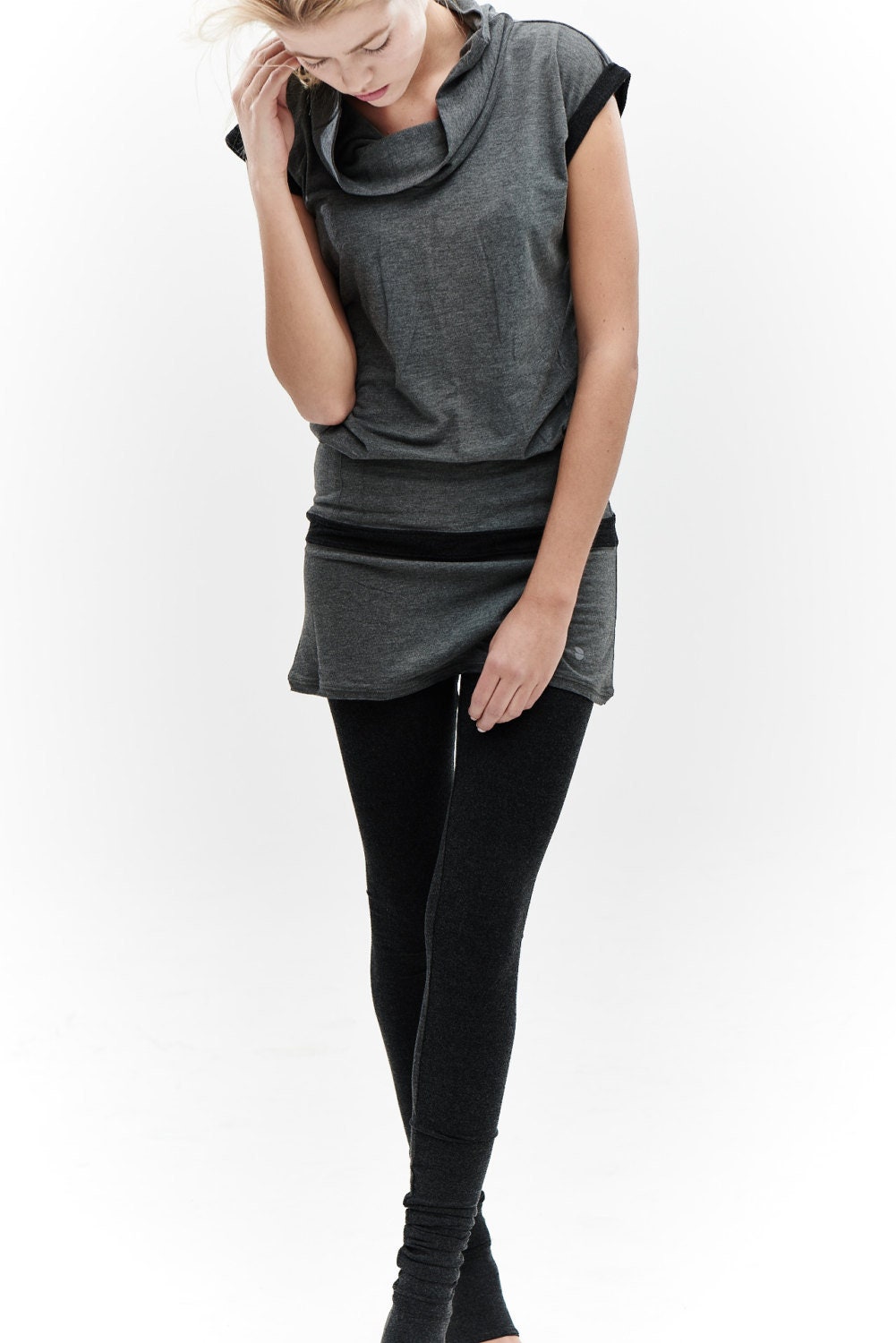 Grey Yoga Tunic Top/ Arya Capped Sleeves Top / Summer Top / Gift For …