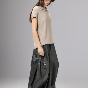 Beige Asymmetrical Top, Minimalist High Neck Blouse, Cap Sleeve Womens Top, Neutral Minimal Clothing, Capsule Wardrobe Piece image 11