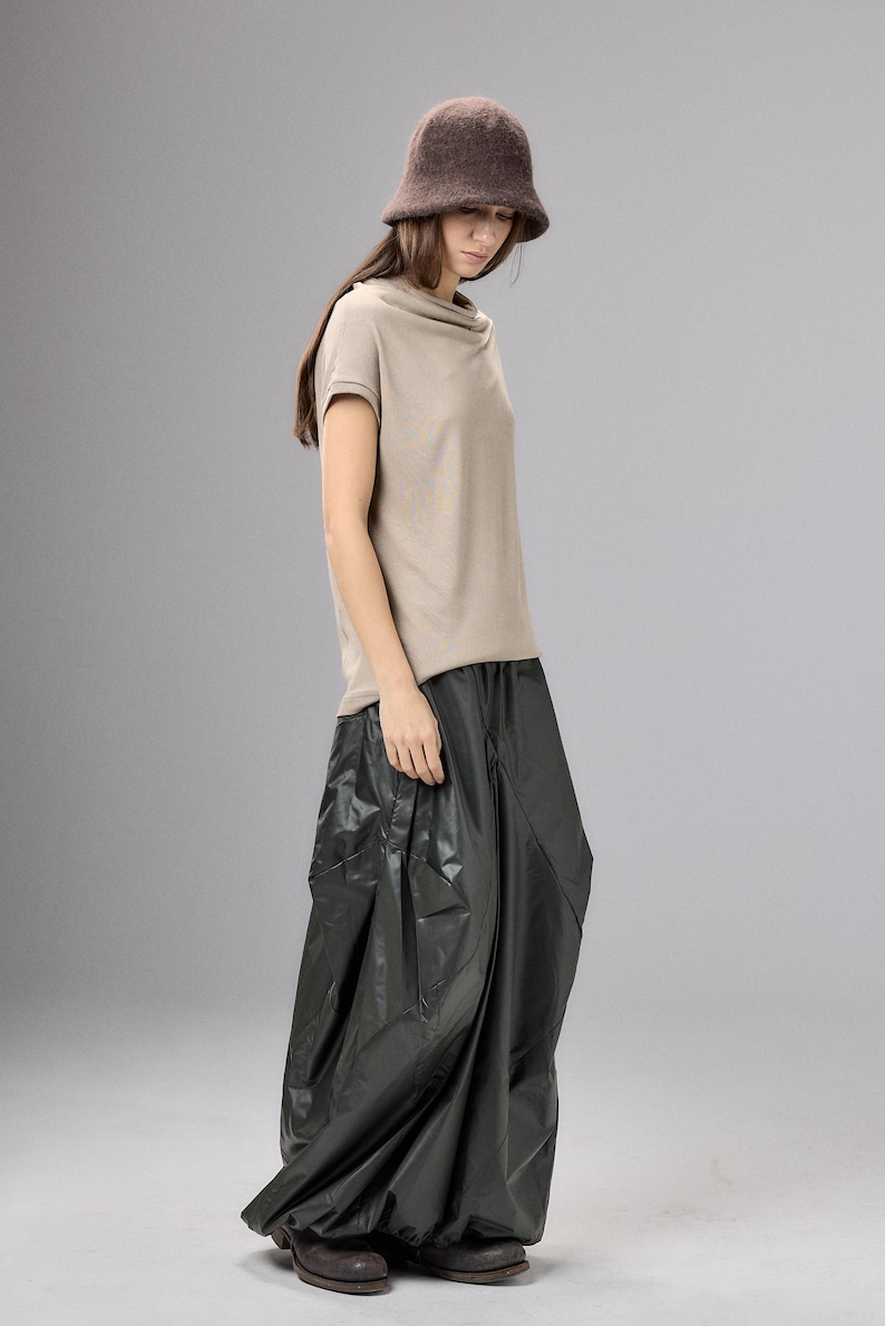 Beige Asymmetrical Top, Minimalist High Neck Blouse, Cap Sleeve Womens Top, Neutral Minimal Clothing, Capsule Wardrobe Piece image 11