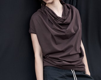 Loose Muted Bordo Top / Oversized Short Sleeved Blouse / Soft Summer Top / Comfy Bat Casual Top AryaSense / TBTS14MBD