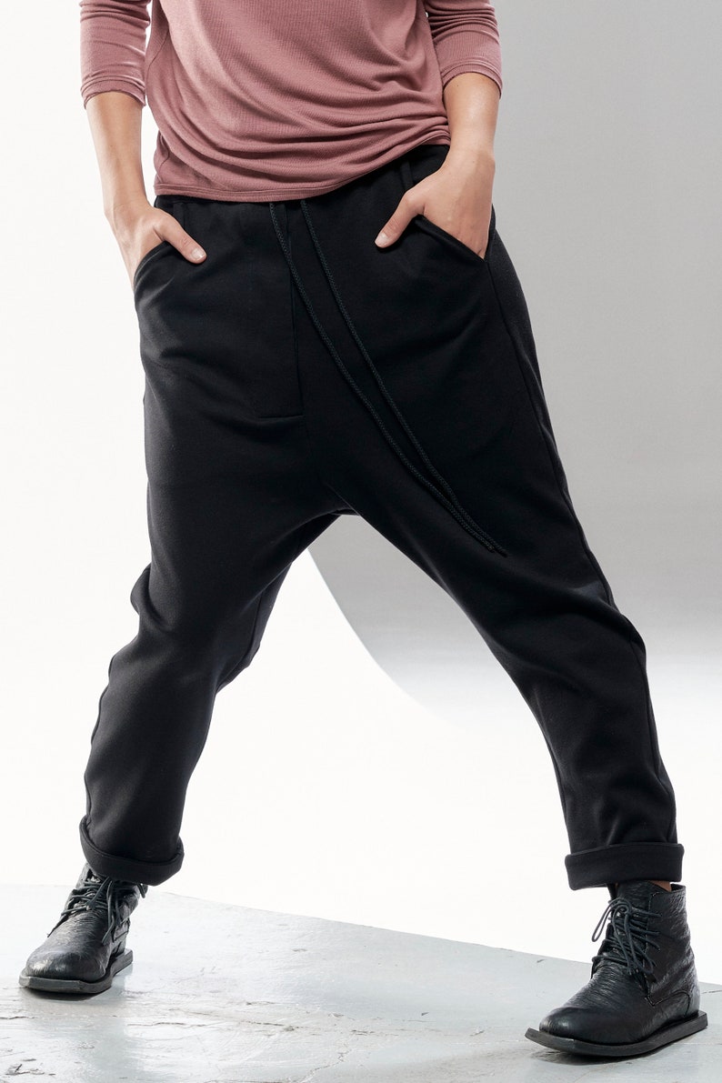 Cotton Pants / Drop Crotch Pants / Black Casual Pants / Cropped Pants / Loose Pants / Pants by Arya Sense PCC21BLK image 4