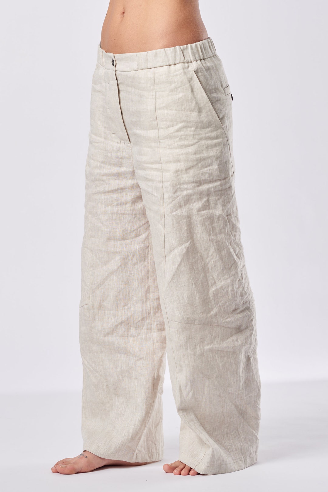 Linen Pants / Sand Linen Trousers / Stylish Loose Bottom Pants ...