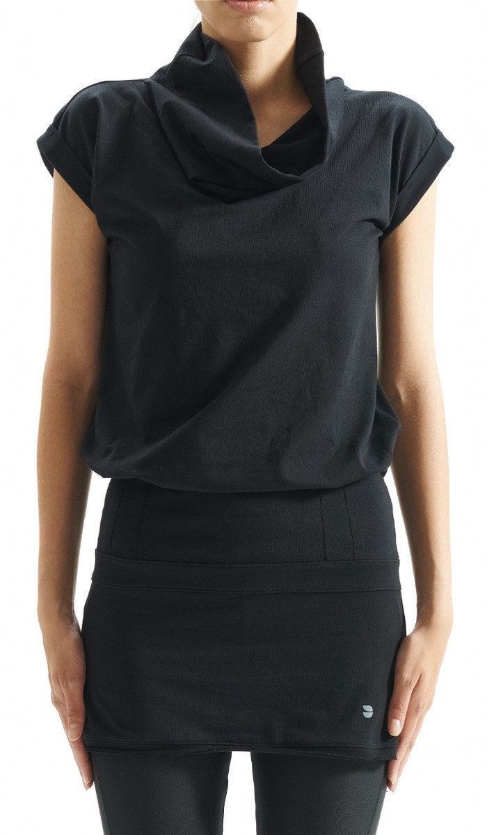 Arya Black Yoga Tunic Top / Capped Sleeves Top / Yoga Clothes