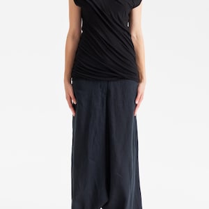 Twisted Black Blouse / Minimalist Short Sleeved Blouse / Modern Black Top / Asymmetrical Blouse by AryaSense / TDBLK15BL image 3