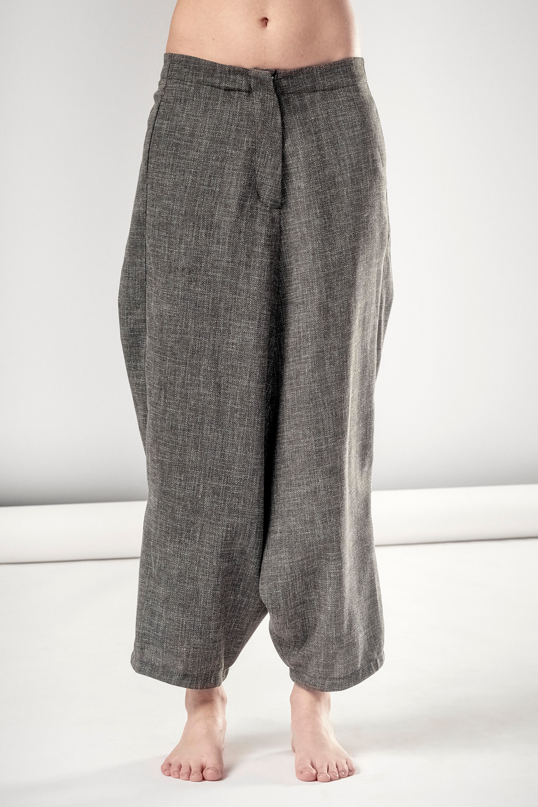 Heather Gray Cropped Wool Pants/ Extravagant Drop Crotch | Etsy