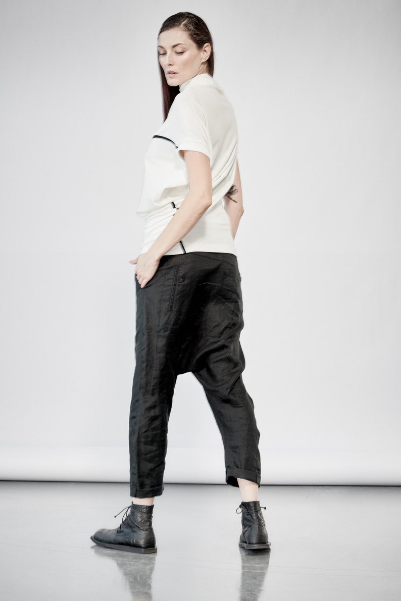 Arya Black Linen Pants / Stylish Loose Bottom Pants / Extravagant Linen Black Pants/ Futuristic Pants / Loose Trousers AryaSense 24DJLBА18 image 4