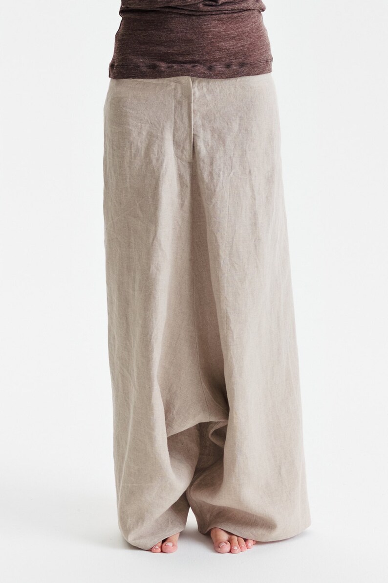 Beige Linen Pants/ Extravagant Drop Crotch Beige Pants/ - Etsy