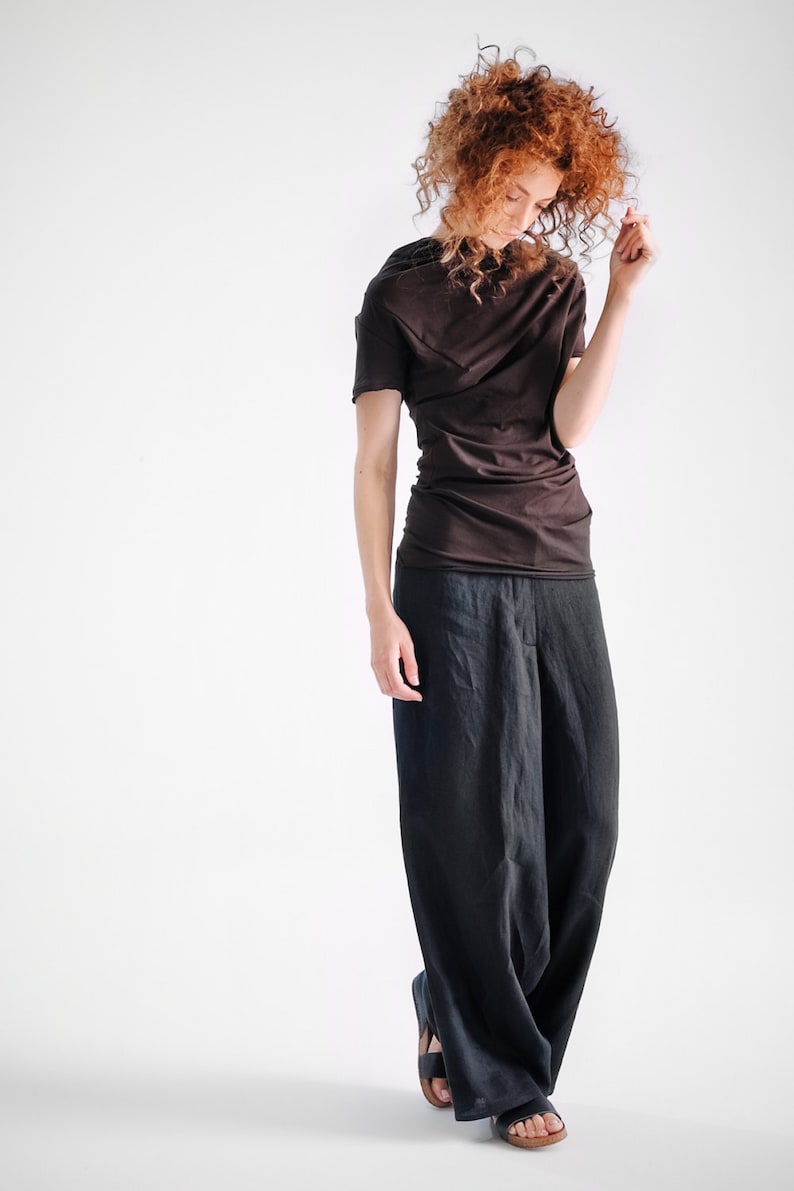 Casual Dark Brown Top/ Short Sleeved Draped Blouse/ Minimalist / Soft Womens Asymmetrical Top AryaSense/ TDRK14DBR image 1