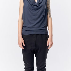 Open Back Loose Tank Top In Muted Blue / TBNO21MBU image 2