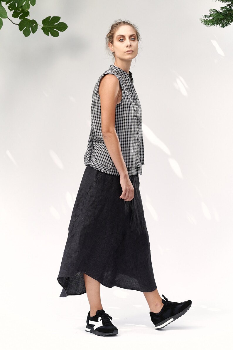 Charcoal Linen Asymmetrical Skirt / SLLSM20CHR image 1