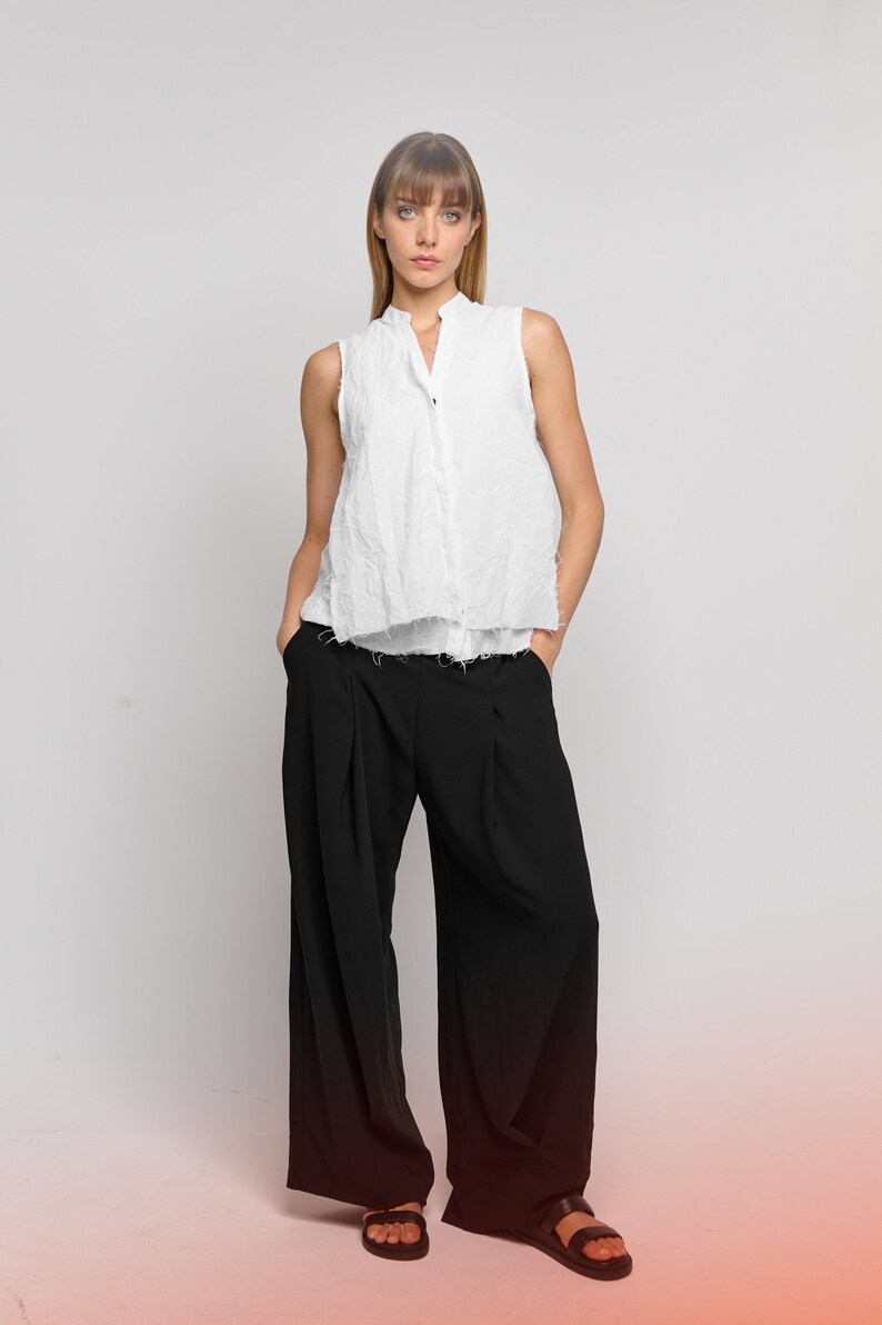 Pleated Pants WIth Pockets /Wide-leg Pants / Loose Trousers / Women's Loose Bottoms by AryaSense / PLWL23BLK image 1
