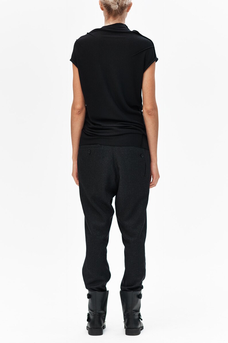 Cap Sleeved Black Top High Necked Top Women/'s Black Blouse Casual Top Asymmetrical Top by AryaSense TPPKR14BL