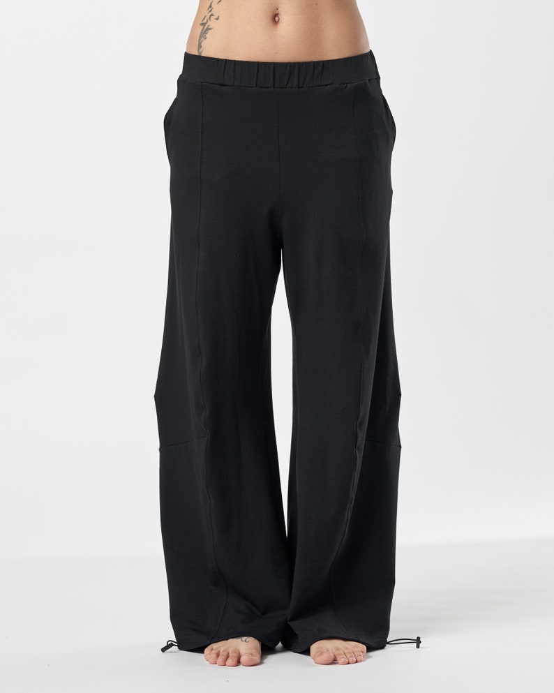 Wide-Leg Pants With Pockets / Black Loose Pants / Cotton trousers / Black Trousers / Loose Cotton Pants / PWLP21BLK image 5