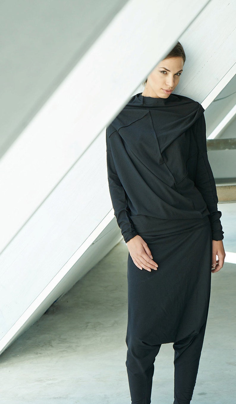 Black Asymmetrical Top / Oversized Top / Black Top / Loose Black Blouse / Urban Clothing / Blouse by AryaSense / TPRD12BL image 1
