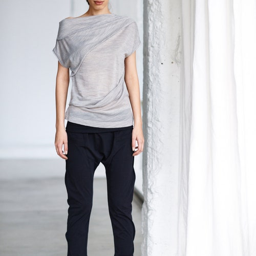 Black Cotton Drop Crotch Harem Pants: Yoga Capsule Wardrobe