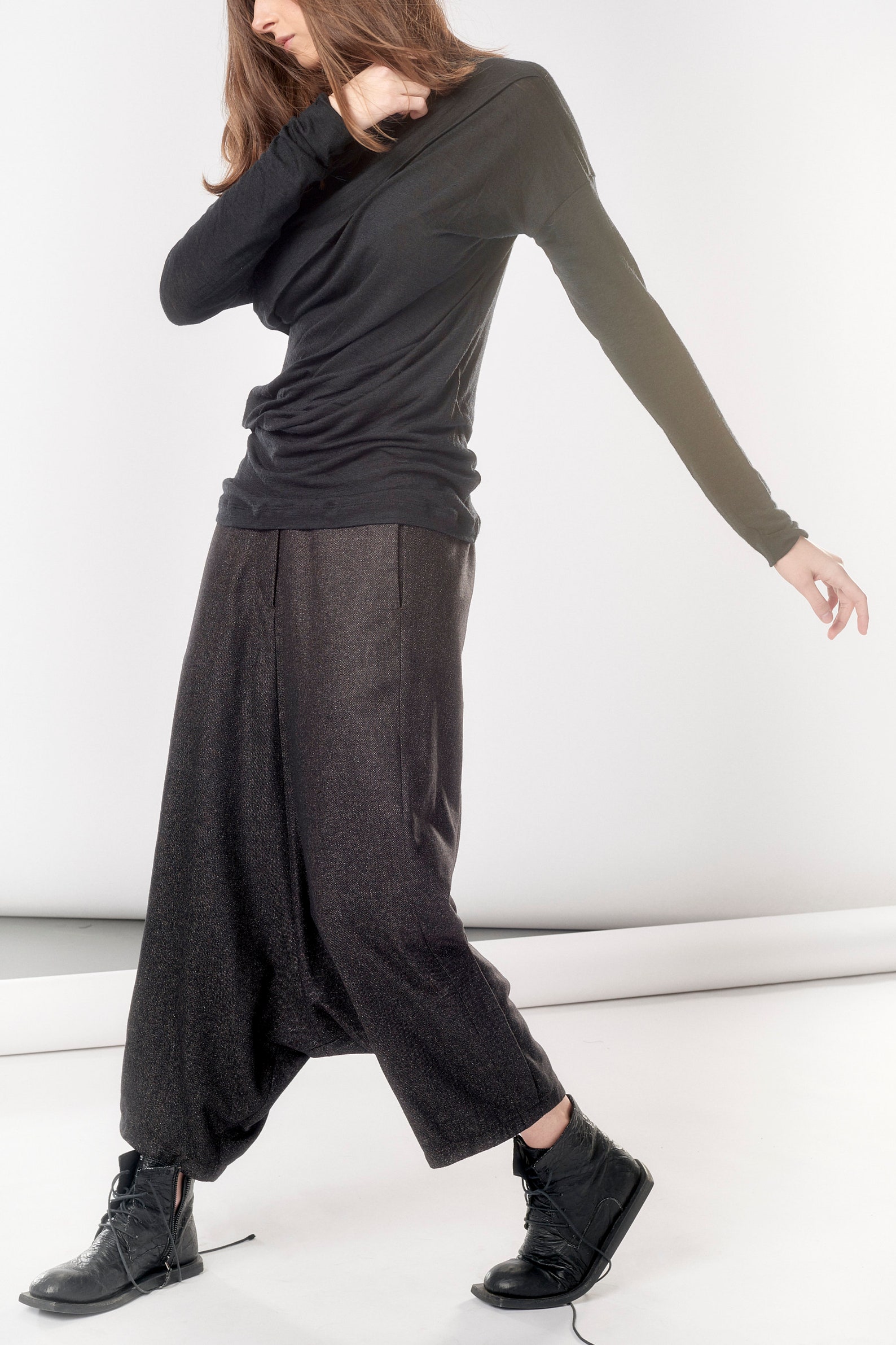 Dark Brown Melange Cropped Wool Pants/ Extravagant Drop Crotch - Etsy