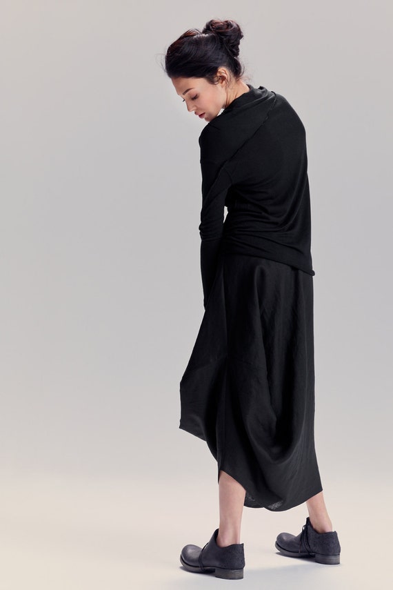 Black Drape Skirt / Black Linen Skirt / Drape Elegant Skirt / - Etsy