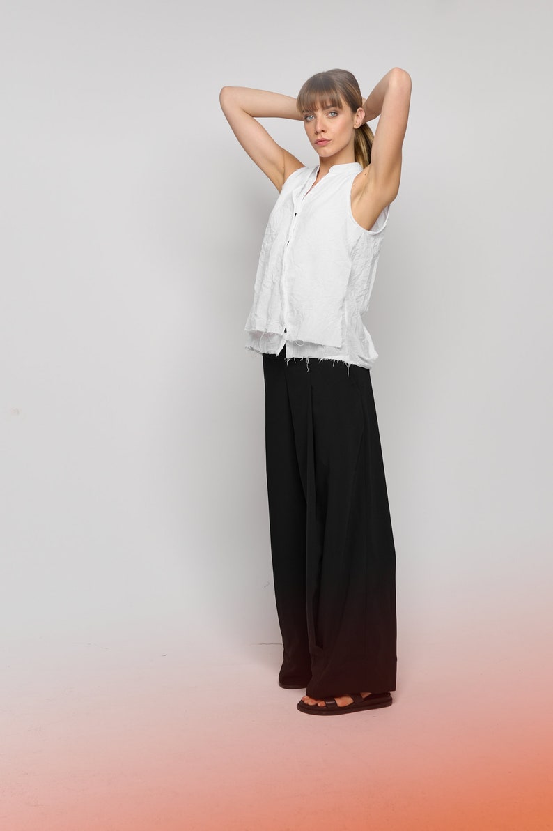 Pleated Pants WIth Pockets /Wide-leg Pants / Loose Trousers / Women's Loose Bottoms by AryaSense / PLWL23BLK image 2