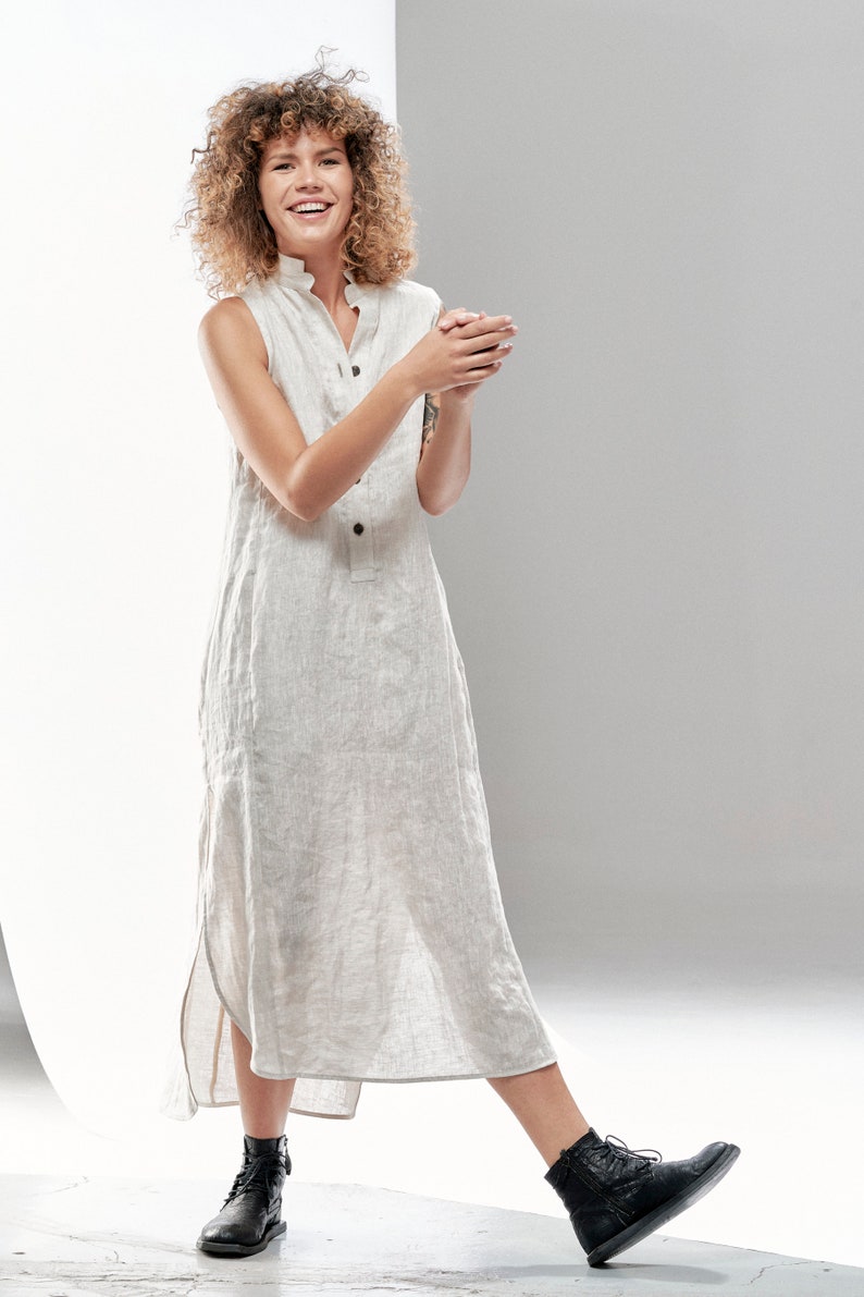 Linen Dress With Buttons / Loose Dress With Pockets / Sleeveless Dress / Minimalist Dress / Extravagant Dress AryaSense DSL21SN image 9