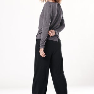 Wide-Leg Pants With Pockets / Black Loose Pants / Cotton trousers / Black Trousers / Loose Cotton Pants / PWLP21BLK image 3