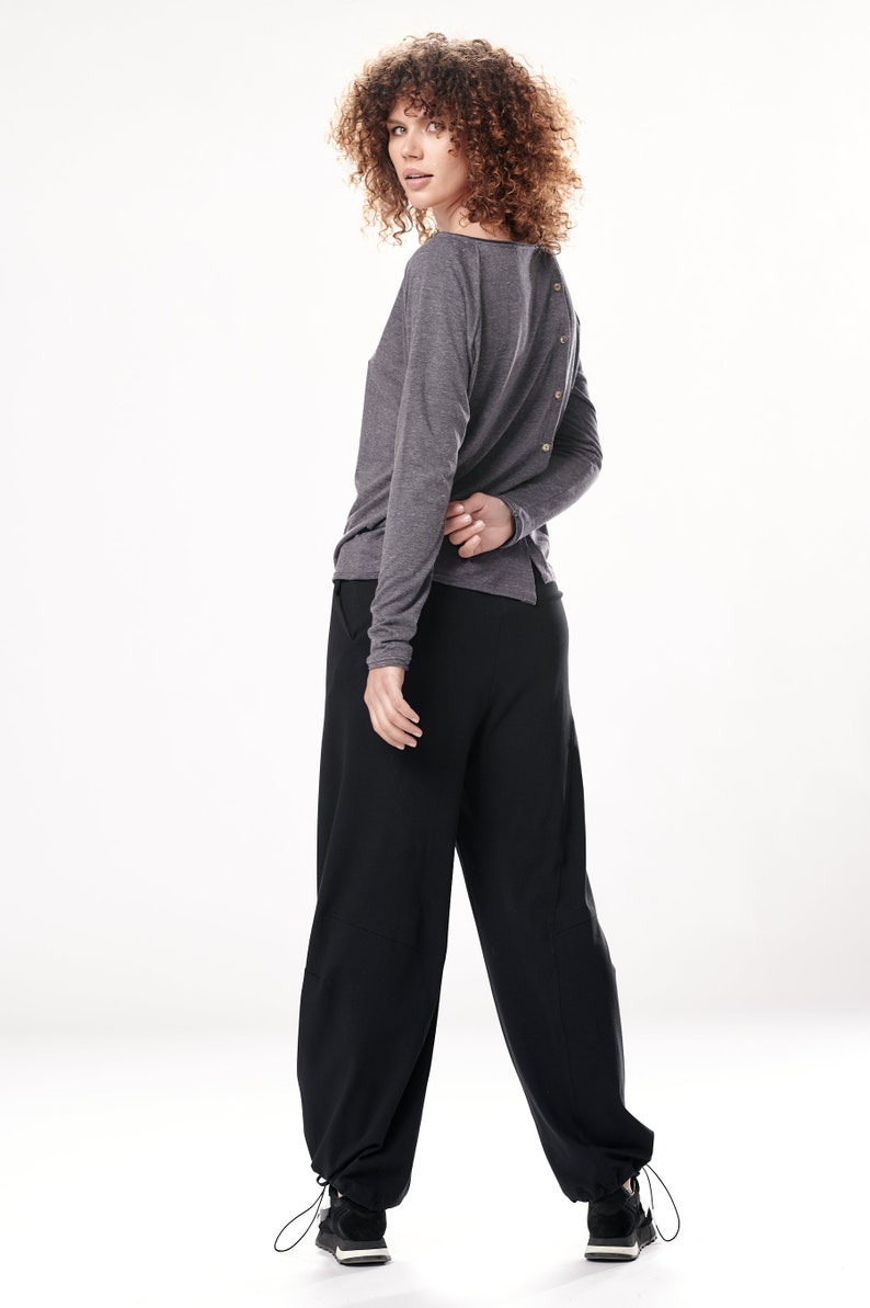 Wide-Leg Pants With Pockets / Black Loose Pants / Cotton trousers / Black Trousers / Loose Cotton Pants / PWLP21BLK image 3