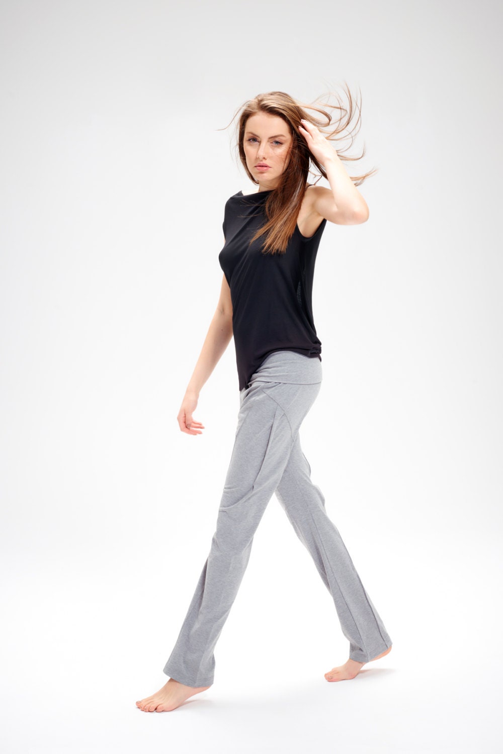 Arya Yoga Pants/ Grey Drop Crotch Pants/ Yoga Clothes/ Cropped