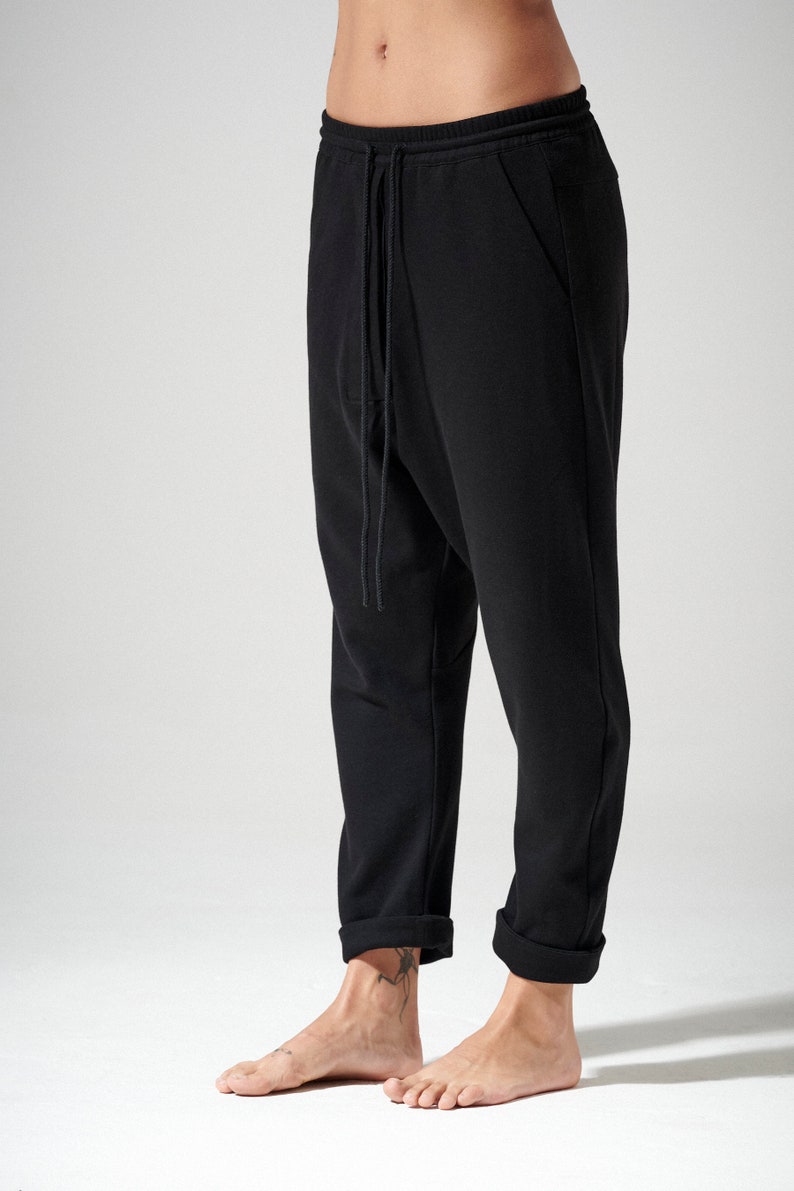 Cotton Pants / Drop Crotch Pants / Black Casual Pants / Cropped Pants / Loose Pants / Pants by Arya Sense PCC21BLK image 8